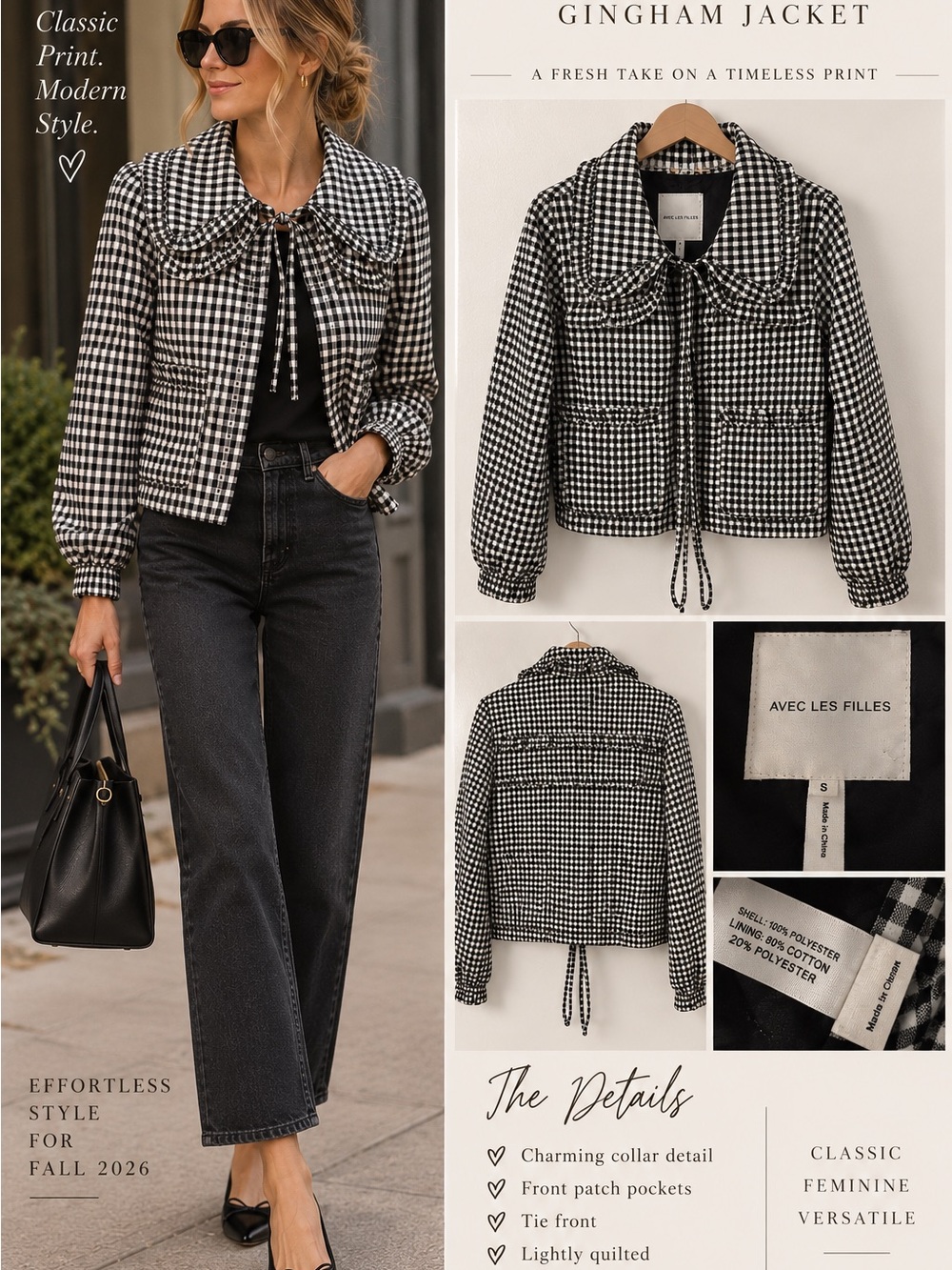 Avec Les Filles Black and White Gingham Jacket Blazer